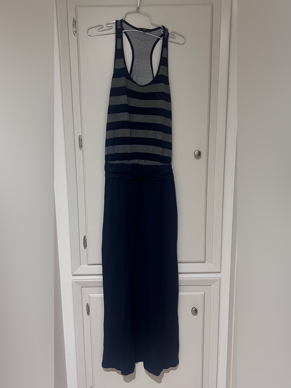 Tart medium Striped Racerback Sleeveless Maxi Dress in Gray and navy •